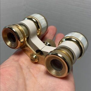 vintage-style opera glasses gold-tone brass frame genuine mother-of-pearl inlay